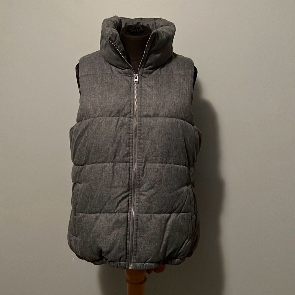 Old Navy Womens Heather Gray Sleeveless Quilted Full-Zip Puffer Vest